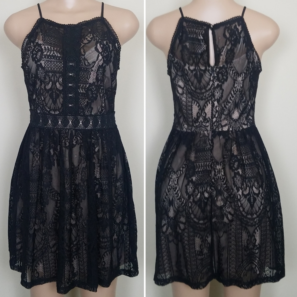 Francesca's Black Joella Lace Halter LBD Dress